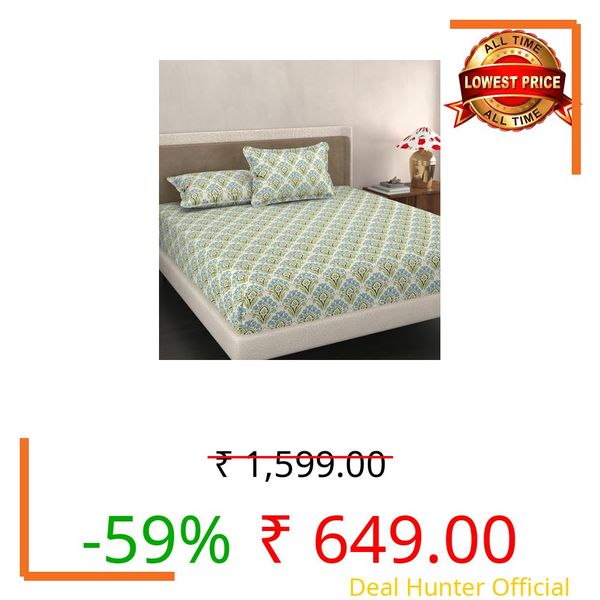 VOMZER Queen Size (60x78) 300 TC Soft Cotton Feel Microfiber All Around Elastic Fitted Queen Bedsheet with 2 Pillow Covers |Aqua Mint