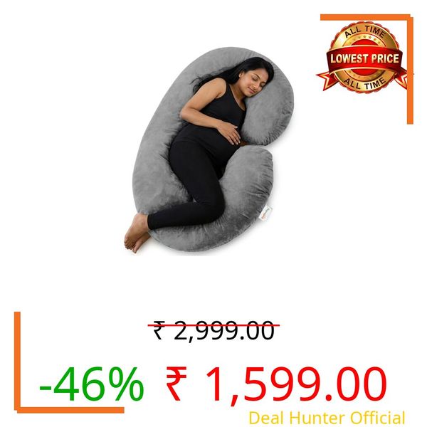 OYO BABY C-Shaped Pregnancy Pillow for Women | Full Body Maternity Support Pillow for Sleeping | Side Sleeper Pillow for Back, Belly, Hips & Legs | Soft Velvet Cover, Removable & Washable (Light Grey)
