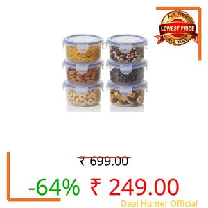 VRISTO 100ml Airtight Clip and Lock Plastic Container Set of 6, Mini Spice Containers for Kitchen, Leakproof Small Storage Jars for Masala, Herbs, Seeds, Dry Fruits, BPA Free Food Storage Boxes