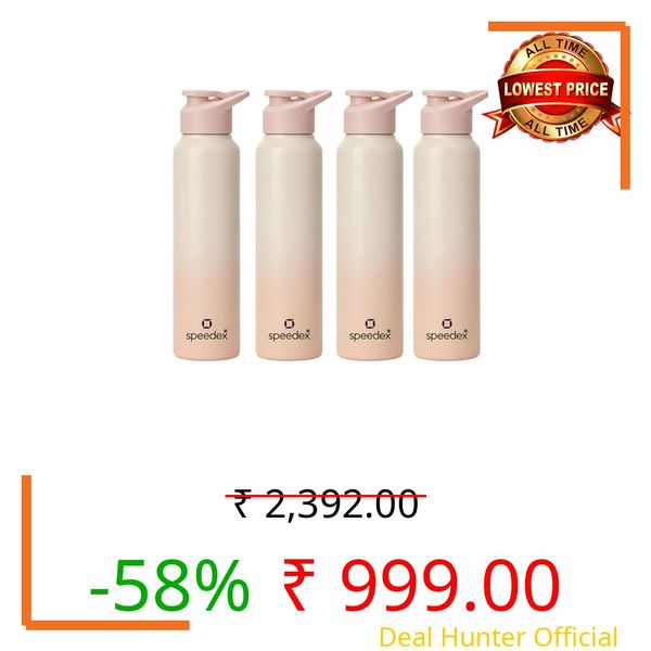 Speedex Stainless Steel Water Bottle 1 Ltr, Leak Proof Sipper Cap, BIS Approved 1000 ml Metal Bottle For Daily, Office, School, Gym, Travel Use for Men, Women, Kids, Adults, Peach Orange, Set of 4