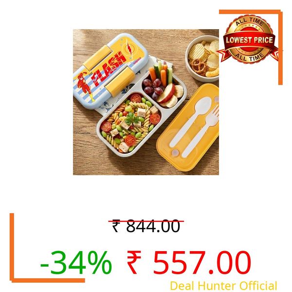 Nayasa Marco Flash Print 2 Compartment Vaccum Sealed Insulated Stainless Steel Lunch Box for Kids | Leak Proof Tiffin Box | Small | 550 ML | Blue