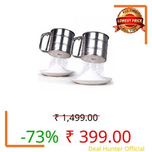 2 Pcs Set Flour Sifter Hand Press Stainless Steel, Atta Chalni for Kitchen, Fine Mesh Flour Sieve Sifter, Easy Press Flour Strainer for Baking, Durable Steel Sieve for Maida Atta