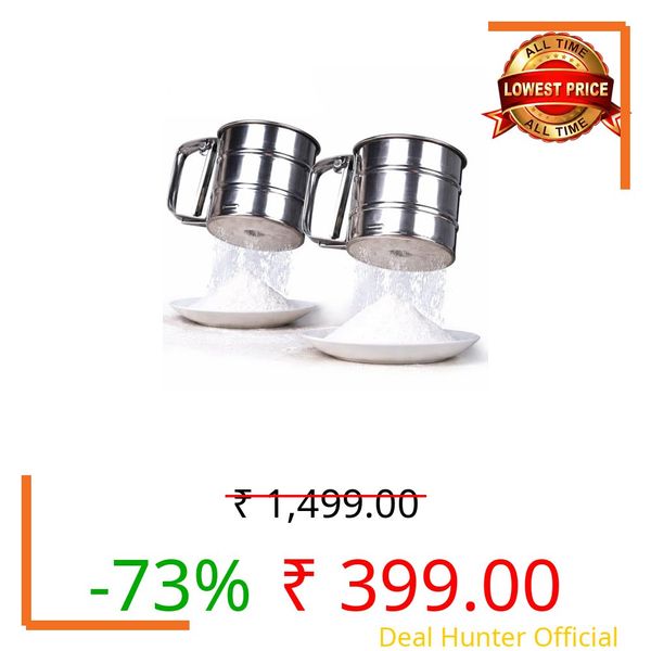 2 Pcs Set Flour Sifter Hand Press Stainless Steel, Atta Chalni for Kitchen, Fine Mesh Flour Sieve Sifter, Easy Press Flour Strainer for Baking, Durable Steel Sieve for Maida Atta