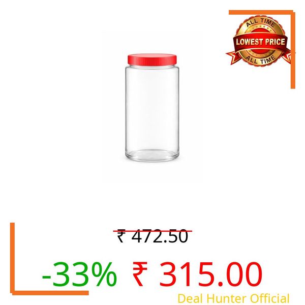 Barniwala Airtight Glass Storage Jar with Red Lid Kitchen Container for Nuts, Snacks & Dry Foods (2, Kilograms)