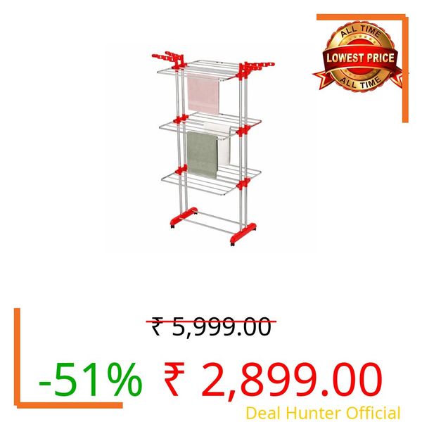LiMETRO STEEL Premium Clothes Drying Stand Foldable with Wings | Heavy Duty Steel Clothes Stand | Rust Proof Cloth Dryer Stand | Space Saving Clothes Drying Rack for Balcony & Indoor Use