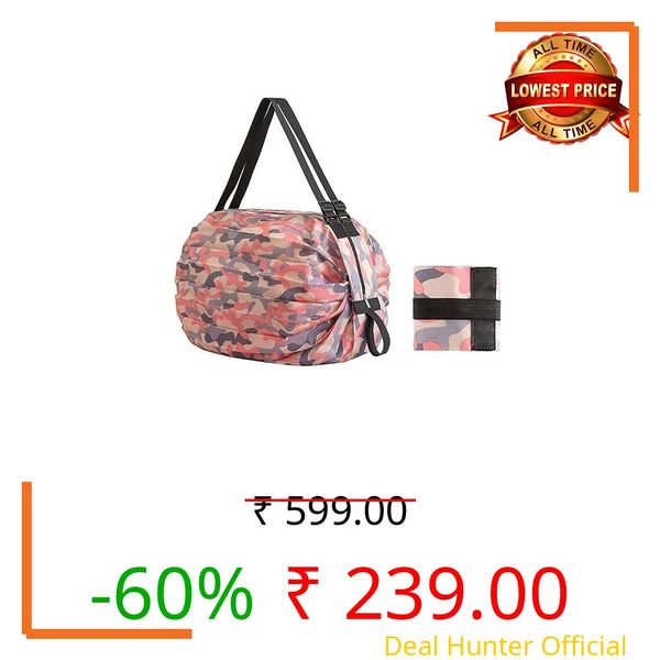Nylon Storage Shopping Bag With Zipper Folding Waterproof Travel Picnic Luggage Portable Foldable Perfect For Gym Picnic Camping Daily Use (PACK OF 1)