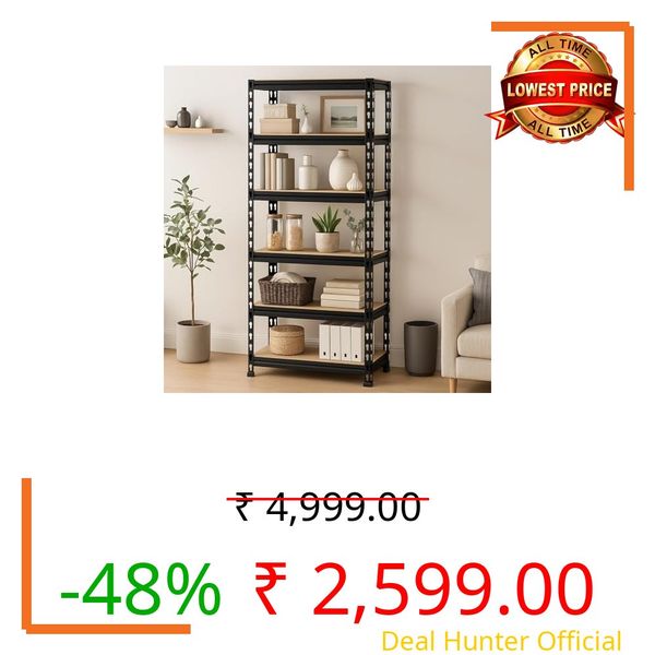 6-Shelf Adjustable Boltless Metal Shelving Unit/60 x 24 x 12 Inch Metal Storage Rack with Wooden Planks/Standing Shelf Unit for Home/Garage/Office & Shop/Utility Display Rack