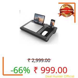 Tarkan Lap Desk with Dual Cushion, Mobile Stand, Mouse Pad & Wrist Rest for Upto 15.6 Inch Laptop for Home, Office (Black Wood)