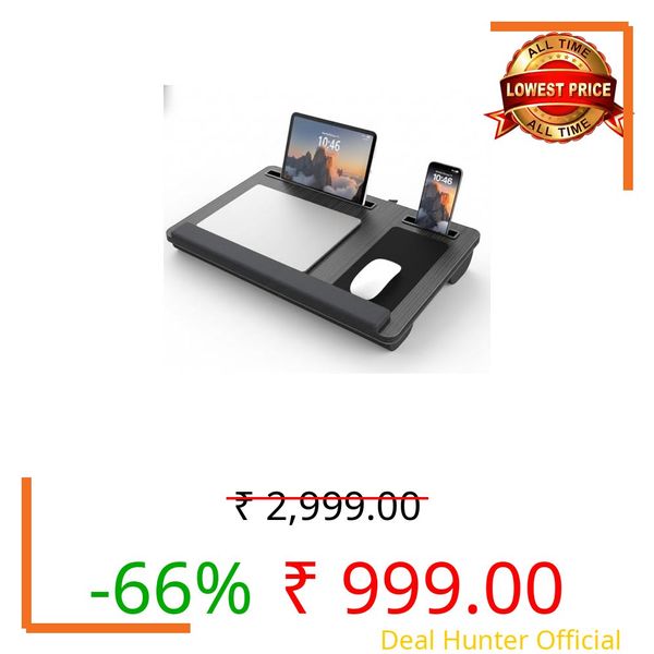 Tarkan Lap Desk with Dual Cushion, Mobile Stand, Mouse Pad & Wrist Rest for Upto 15.6 Inch Laptop for Home, Office (Black Wood)