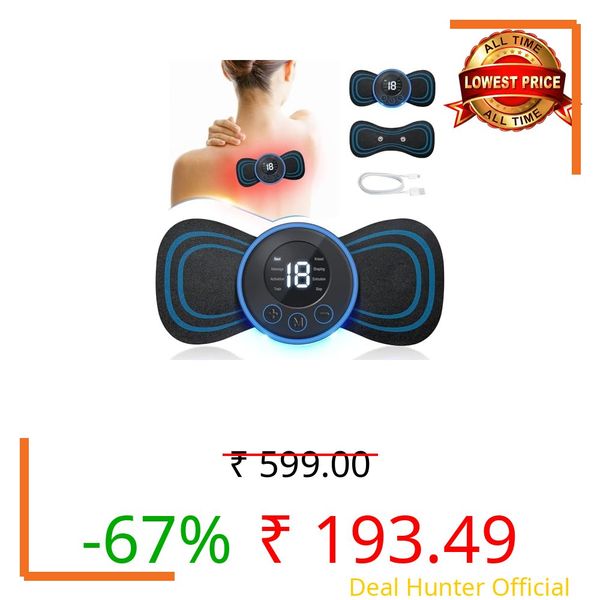 BUYERZONE Mini Massager for Pain Relief, Portable Electric Body Massager Machine, EMS Muscle Stimulator,Butterfly Back Neck Shoulder Massager for Body Pain Relief,Compact Travel Massager