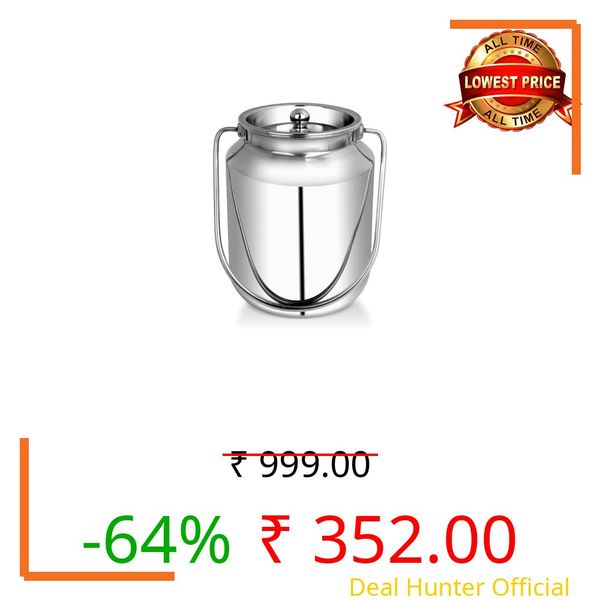 VAASAN Kitchen Stainless Steel Milk Pot 0.500 ltr (500 ml) | Heavy Gauge Jointless Barni Oil Container with Handle and Inner Lid | Silver Leak Resistant Liquid Storage Ghee Can for Home and Kitchen