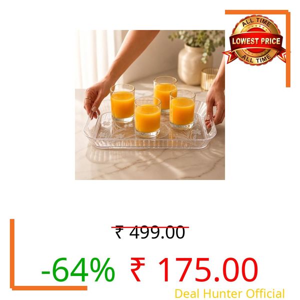 Jpiez Premium Transparent Plastic Small Tray with Handles, Multipurpose Serving Tray for Tea, Snacks & Cookies, Kitchen Organizer, Stylish Serving Tray for Home, Kitchen & Table Decor