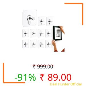 NaturalCozy Photo Frame Hooks for Wall Without Drilling, 10 Pack Self Adhesive Hooks for Wall Heavy Duty Strong Nail Free for Hanging Photo Frame (Hanging Hook, Transparent) Stainless Steel