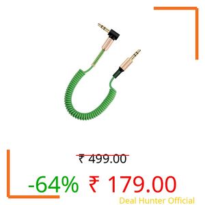 skysia 3.5mm AUX Cable – Spiral Spring Male-to-Male Audio Cord with 90° Right Angle Jack, Stretchable & Tangle-Free Steel Spring Design for Car, Headphones & Speakers Etc (Pack of 1) (Green)