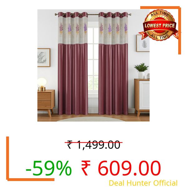 LaVichitra 2 Piece Semi Sheer Floral Net Curtain - 7 X 4 Feet, Door Curtains, Burgundy