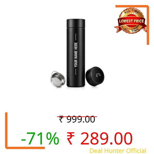 DC ENTERPRISES Custom Name Stainless Steel Water Bottle with Smart LED Temperature Display | 500ml | Custom Name Gift Bottle for Diwali, Birthday & Corporate Gifting