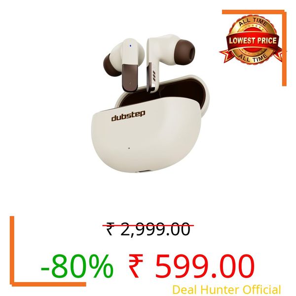 Dubstep Buzz X12 TWS Earbuds, 60H Playtime, Bluetooth 6.0 Wireless Earbuds with ENC Noise Cancellation, 13mm Drivers, Game & Music Mode, Touch Control, Type-C Fast Charging (Beige)