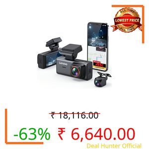Lenovo 2 Channel Dash Cam for Car (New Edition) | 4K Front + 1080P Rear Dual Recording, WiFi App Control, Night Vision, 140° Wide Angle, Parking Monitor | T6-B2V