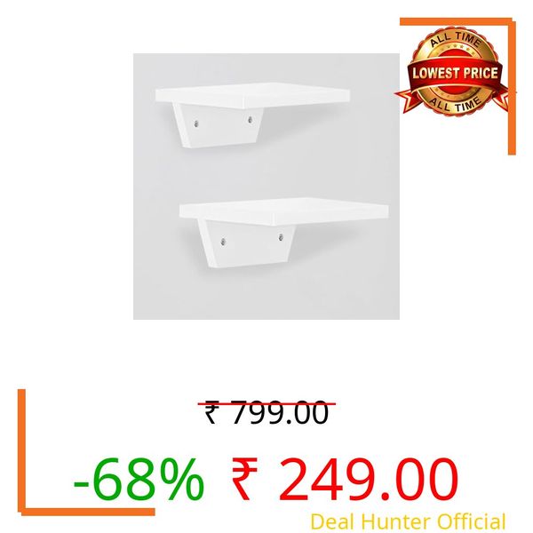 Dence Store Modern Floating Wall Shelf Set of 2, Wooden Wall Mounted Shelves for Living Room, Bedroom & Bathroom, Space Saving Display Rack, Heavy Duty Invisible Bracket (White)