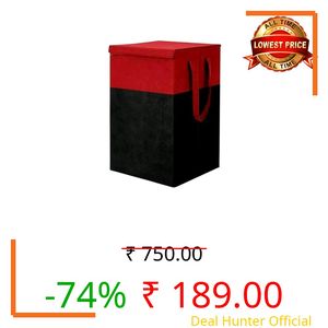 DESTINY ENT 75 L Non Woven Printed Rectangular Foldable Large Laundry Bag/Basket With Lid & Handle, Freestanding Clothes Storage Organizer for Bedroom (Red)