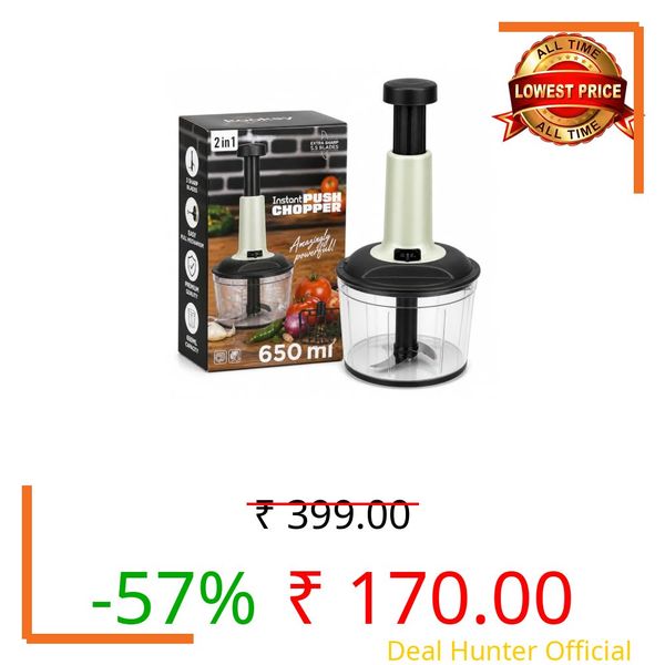KOOKSY Push Chopper for Kitchen Use 650 ML, Onion Cutter, Push Chopper with 3 Blades, Vegetable Chopper Kitchen Items for Home Cutting Vegetables, Ginger, Garlic, Salad, Tomato, Potato (Multicolour)