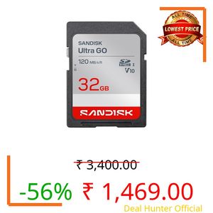 SANDISK 32GB Ultra Go SD Card UHS-I, Up to 120MB/s Read Speed, Full HD Video Recording, Memory Card for DSLR and Mirrorless Camera, 10-Year Warranty