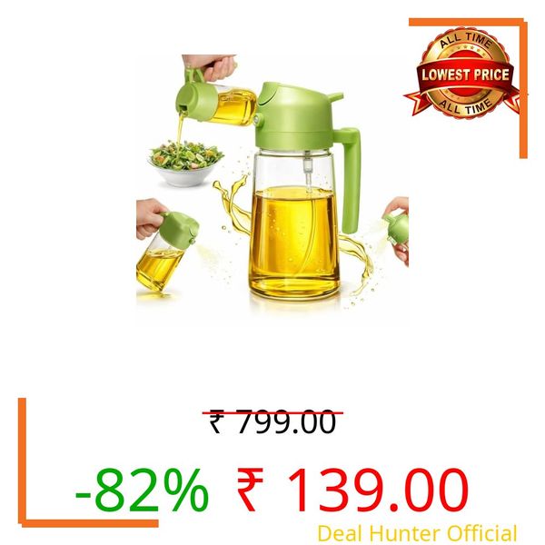 NaturalCozy Oil Sprayer & Dispenser Bottle 2-in-1 Premium Oil Bottle with Spray Nozzle for Healthy Cooking, Air Fryer, BBQ, Salad, Roasting 500ml Ecom Vinayak (Hard Plastic) (Pack 1)