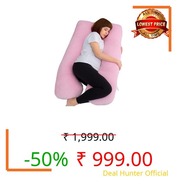 OYO Baby Pregnancy Pillows for Sleeping J-Shape Full Body Pillow and Maternity Support - for Back, HIPS, Legs, Belly for Pregnant Women with Removable Washable Velvet Cover. (Pink-U)