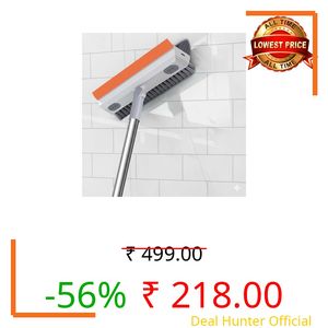 2 in 1 Bathroom Cleaning Brush with Wiper, Long Handle Floor Scrubber Brush with Water Wiper Blade, Heavy Duty Tile & Floor Cleaning Brush, Multipurpose Bathroom Kitchen Floor Cleaner Tool (Orange)