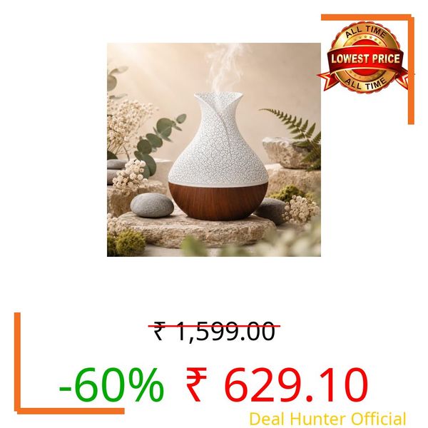 Lakshiv Aroma Diffuser Humidifier for Room & Home with LED Light | Ultrasonic Cool Mist Air Humidifier for Bedroom | Essential Oil Diffuser | Wood Grain Finish | 30ml | Touch Operation (Brown Crystal)