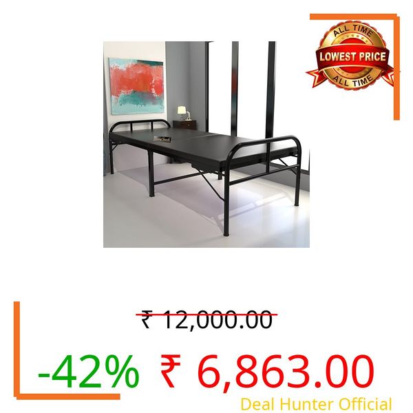 Honey Touch Nexon Folding Bed Single for Sleeping with Double Layer Mattress | No Assembly Required | Foldable Bed for Sleeping/Guests/Rented Apartments/Bedroom (3ft x 6ft, Black)