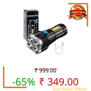 Blukar Torch Light High Power Rechargeable, LED Flashlight Long Distance, USB Type C Charging Torch, Waterproof High Lumens Pocket Torch for Home Outdoor Emergency Use (Black)