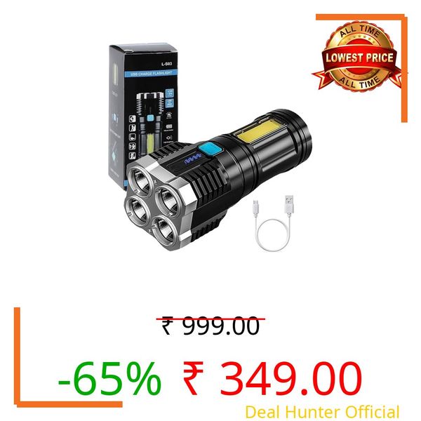 Blukar Torch Light High Power Rechargeable, LED Flashlight Long Distance, USB Type C Charging Torch, Waterproof High Lumens Pocket Torch for Home Outdoor Emergency Use (Black)