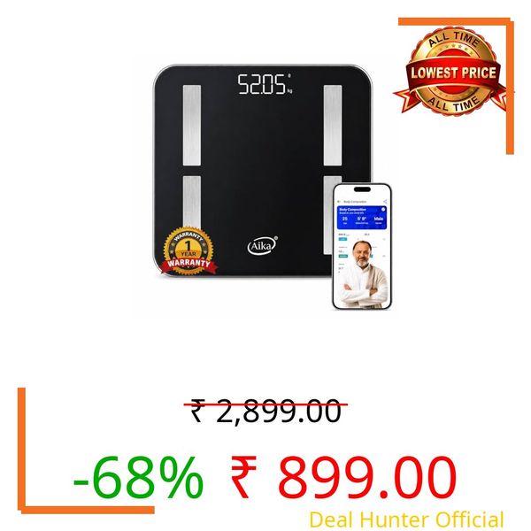 Aika Smart Weighing Scale for Body Weight with BMI & Body Fat Analyzer | Digital Weight Machine 180kg Capacity | Bluetooth Body Composition Scale with App | Bathroom Scale for Home (BWS-220LB)