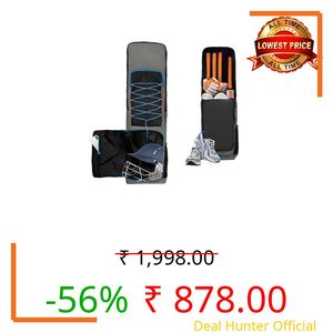 WHACKK Chappell Double Bat Cover Grey Black | Lightweight 520g Cricket Kit Bat Cover with Shoe & Helmet Pocket | Fits 2 Bats | 41L Kit Bag for Men