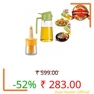 TRYV 2-in-1 Oil Dispenser & Sprayer for Kitchen, 470ml Glass Olive Oil Spray Bottle w Fine Mist & Pour Spout + 200ml Plastic Silicone Brush Bottle, Leakproof, Cooking, BBQ Baking & Air Fryer Combo
