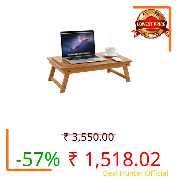 Foldable Wooden Laptop Table for Bed & Sofa | Adjustable Laptop Desk with Tilt Top Cup Slot Drawer | Ergonomic Study Work Table for Home Office Reading Writing Use