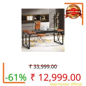 TEKAVO Large Office Table | 160 CM | Computer Table for Home Office | D Type | Black & Rustic Brown - DIY