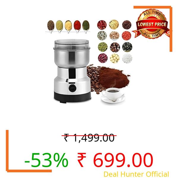 CucinaPro Mini Mixer Grinder Small Size - Grinder Machine for Home, Mini Grinder for Spices, Masala, Chutney - Coffee Beans Grinder, Electric Portable Nima Mixer with Stainless Steel Blades (Silver)