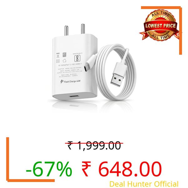 Vivo 44W Flash Adapter with Type C Charging Cable for Vivo T5x, T5 Pro, V70 FE,Y05, X300, V60e, Y31, Y31 Pro, T4 Pro, V60, T4, T4R, T4x, IQOO 15,13, 10R, Z10, Z10x, Neo 10, Z10R | 44 W Quick Charger