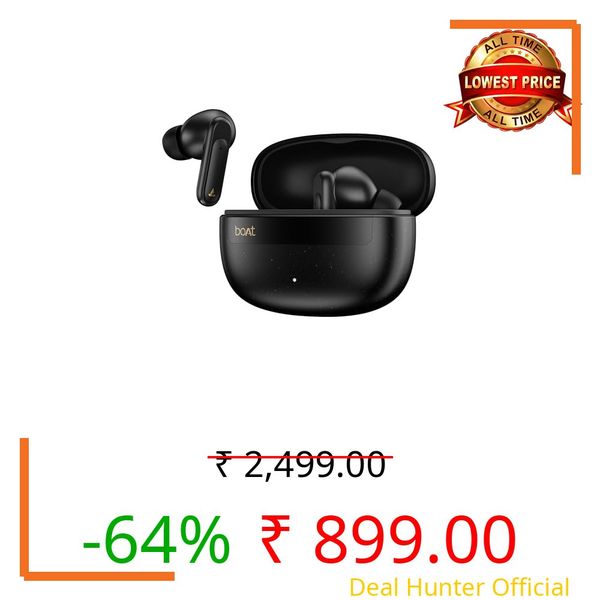 Boat Airdopes Plus 222 with Immersive Spatial Audio, 60H Battery, 13mm Drivers, App Support, Multi Connect, Beast™ Mode, Voice Assistant TWS Earbuds with mic (Carbon Black)