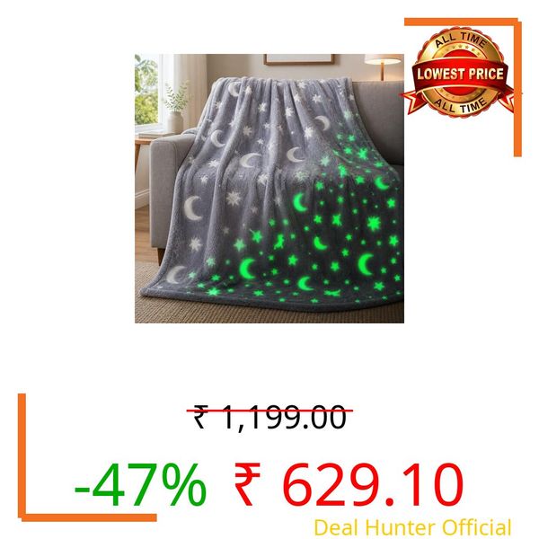 Toy Imagine Glow Blanket for Kids 3–10 Years 150 x 120 cm Glow in The Dark Blanket Soft Flannel Fleece Throw Soft Cozy Warm All Season Blankets for Boys and Girls Gift (Assorted Design Grey)