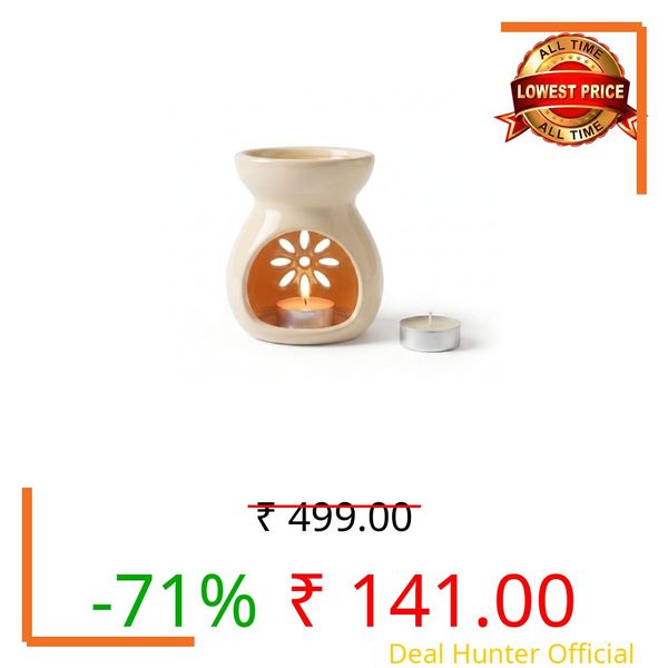 HearthEase Ceramic Aroma Oil Diffuser with Tealight Candle, Aroma Burner for Essential Oils, Wax Melts & Fragrance, Decorative Candle Holder for Home, Bedroom, Living Room & Spa Decor (Ivory White)