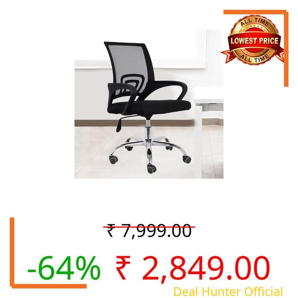 Casa Copenhagen Mesh Mid Back Office/Study/Computer/Revolving/Desk Chair for Work from Home -Metal Base, Height Adjustable Seat - Deep Black & Black Handle