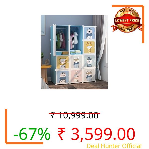 Sunderlook Plastic Wardrobe for Kids Clothes – Collapsible Wardrobe, Easy to Use Anti-Skid & Non-Slip Effective Professional Foldable Plastic Cupboard for Kids, Home (Blue-KTF1, 12 Door)