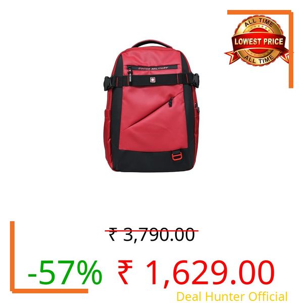 SWISS MILITARY 30L Unisex Laptop Travel Backpack for 15.6-Inch Laptops – with Luggage Strap, Detachable Key Ring, Anti-Theft Pocket, Expandable Bottle Pocket for Office and College Use-Red