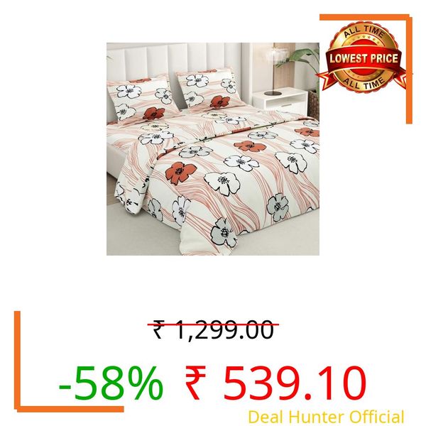 Rivermoor Cloud Cotton Bedsheet Double Bed Size | White Floral Bedsheet with 2 Pillow Covers | Queen Size Bed Sheet | 88 x 96 Inches