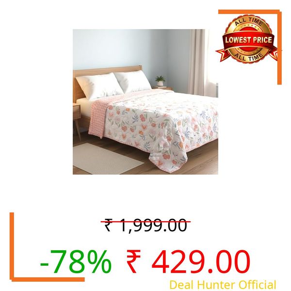 Cotton Reversible Summer Blanket, AC Comforter with Classic Printed Design, Cooling Quilt Dohar for Single Or Double Bed, Ideal for Gifting (Pink Flower Design, Single Bed)