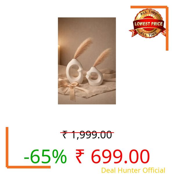 Sphinx Modern Ceramic Vase Set with Artificial Pampas Grass – Decorative Hollow Design Vases, Boho Home Decor for Living Room, Coffee Table, Shelf, Entryway (Hollow Vase with Pampas)