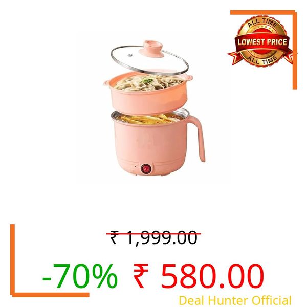 Professional Electric Mini Cooking Pot, 1.5L, Non-Stick Interior Multipurpose Electric Kettle with Ceramic Coating 1.2L|Boil, Steam, Fry, Saute|Multi Cooker kettle for Water,Milk,Egg, Tea,Soup,Coffee